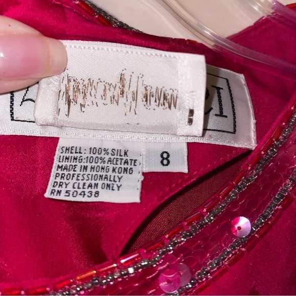 Vintage A J Bari For Neiman Marcus Silk Midi Dress with Beading and Bloused Top - Picture 3 of 11